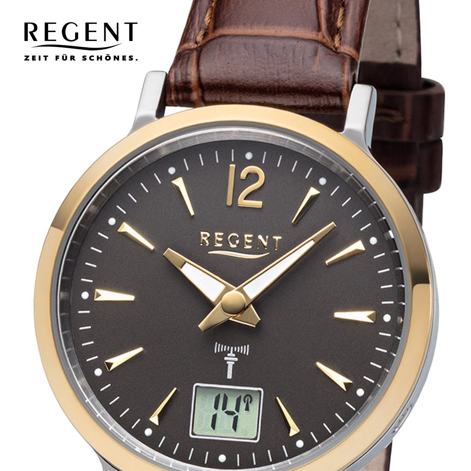 Regent (ca. FR-257 Lederarmband Leder Regent Damen Funkuhr 30mm), rund, Funkuhr Damen klein Uhr Funkwerk,
