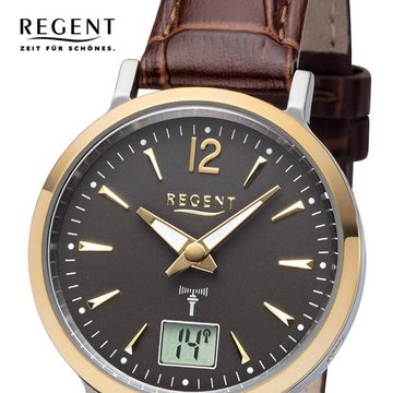 Regent Funkuhr Regent Damen Uhr FR-257 Leder Funkwerk, Damen Funkuhr rund, klein (ca. 30mm), Lederarmband