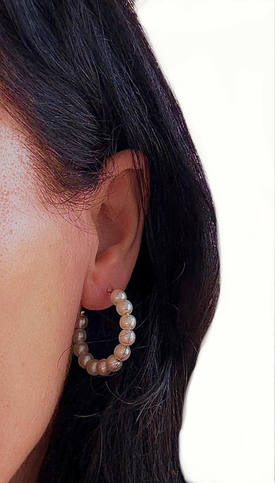 KR-Industries Paar Creolen Modeschmuck mit Perlen, Damen Schmuck goldfarben