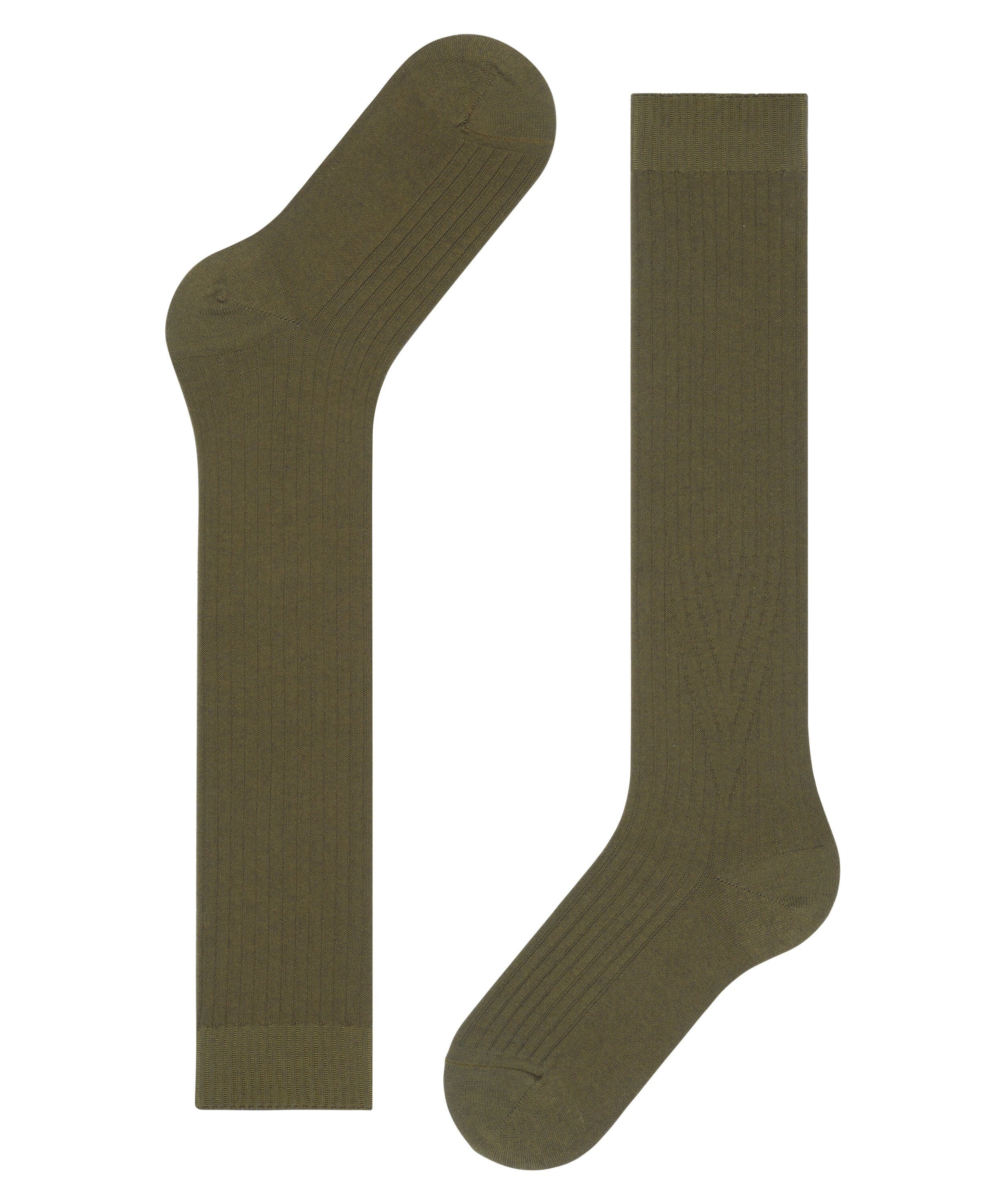 green mit klassische (1-Paar) Cross Kniestrümpfe modernem shire Knit FALKE Strickmuster (7705) Rippstruktur