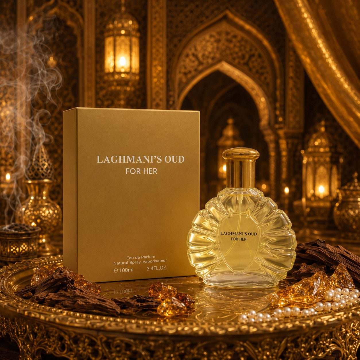 Fine Perfumery London Eau de Parfum Laghmani's OUD For Her Gold Orientalisch Moschus 100ml, Hergestellt in UK, Damenduft,Weicher Moschus