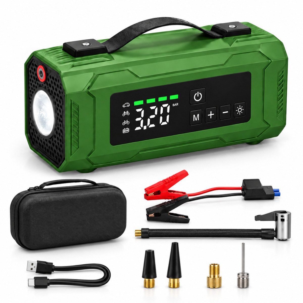 Platinet PMPBTP152 Starthilfegerät PMPBTP152 15200 mAh (15, 5 V), 2000 A, 15200 mAh, 150 PSI, 25 l/min, 200 lm, 4-in-1
