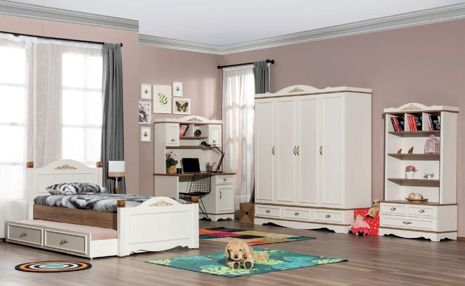 Jugendzimmer-Set Modernes Jugendzimmer Set mit Bett, Nachttisch und Regal in Holzoptik