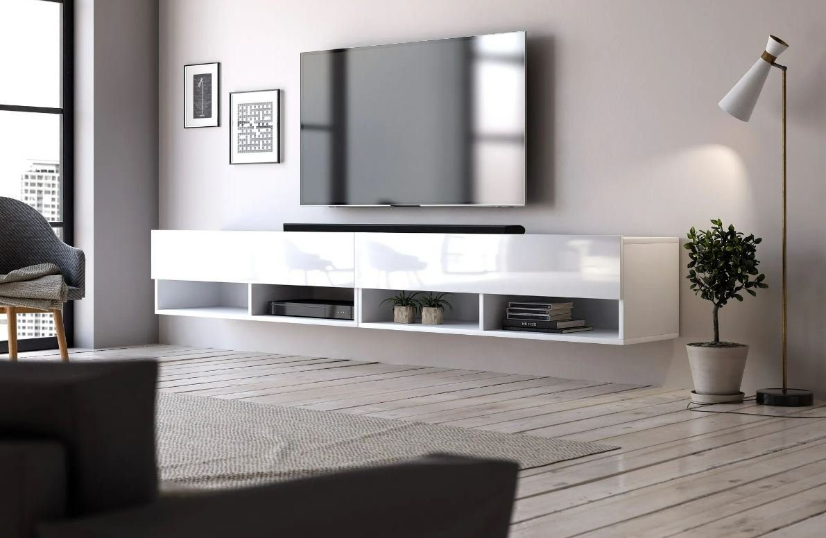 DB-Möbel Lowboard TV-Lowboard Fernsehschrank Derba Weiß XXL TV-Schrank 200 x 31 cm