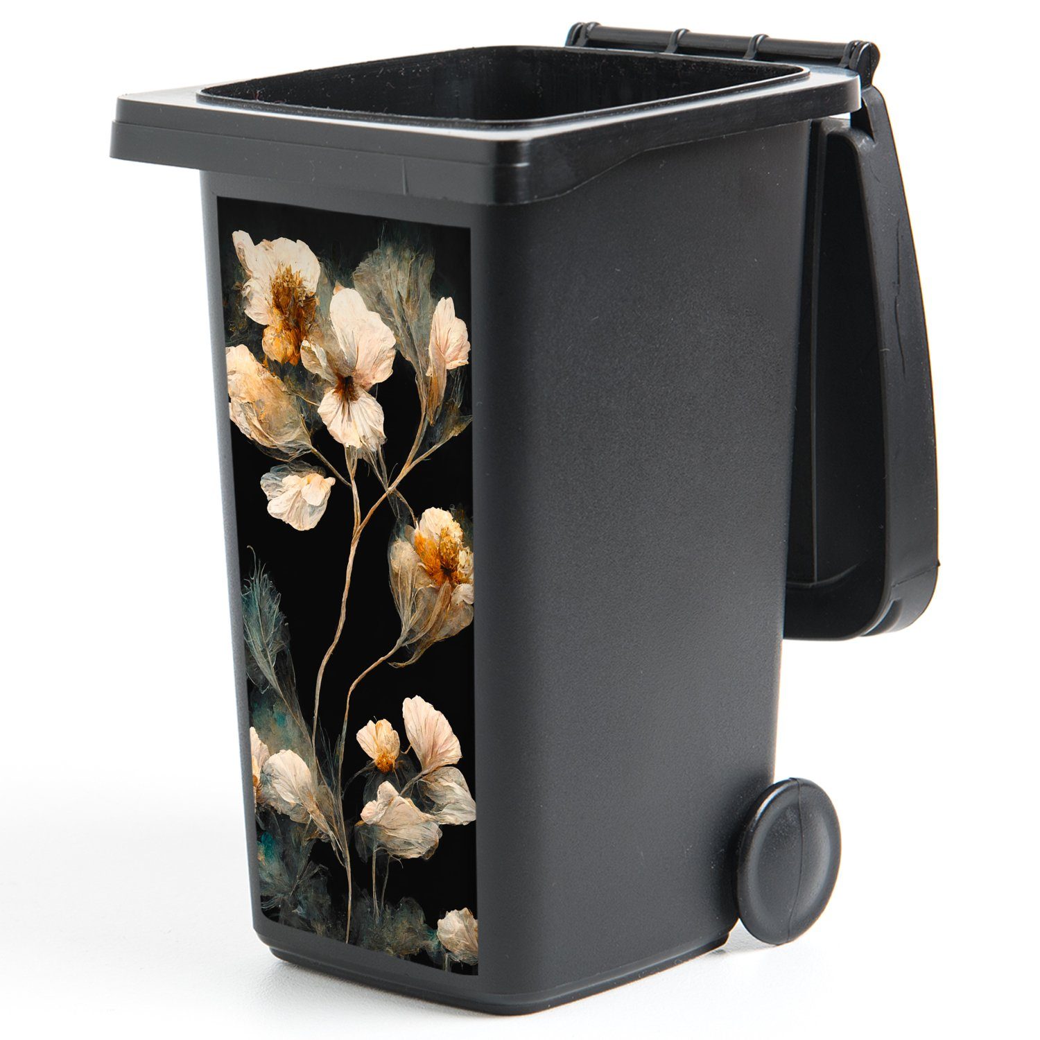 Mülleimer-aufkleber, Container, Sticker, Mülltonne, Schwarz St), - - - Blumen Vintage MuchoWow Abfalbehälter Pflanzen Wandsticker (1