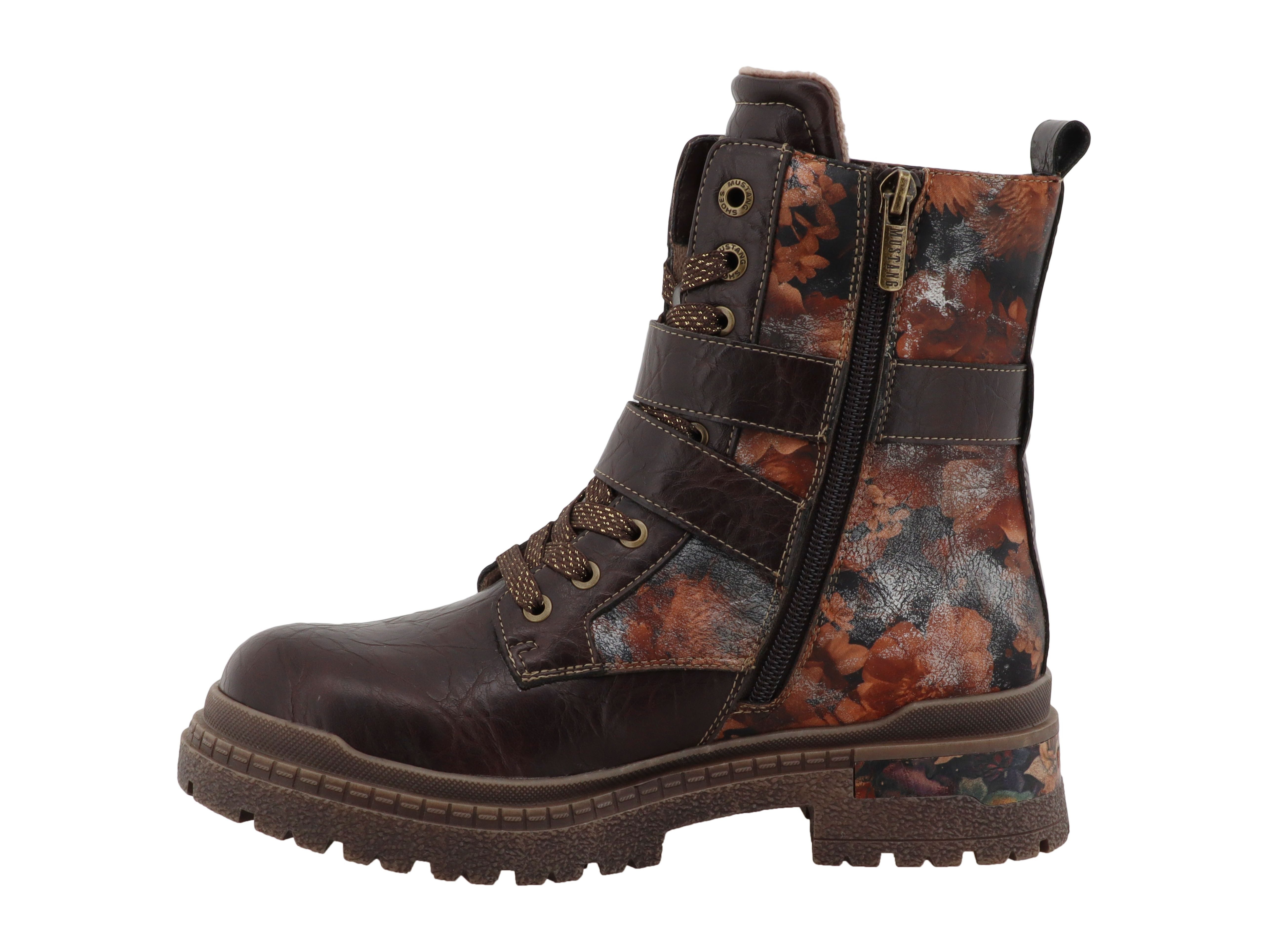Mustang Shoes Stiefel Schnürstiefelette Blockabsatz, Schnürboots mit Kontrastbesatz