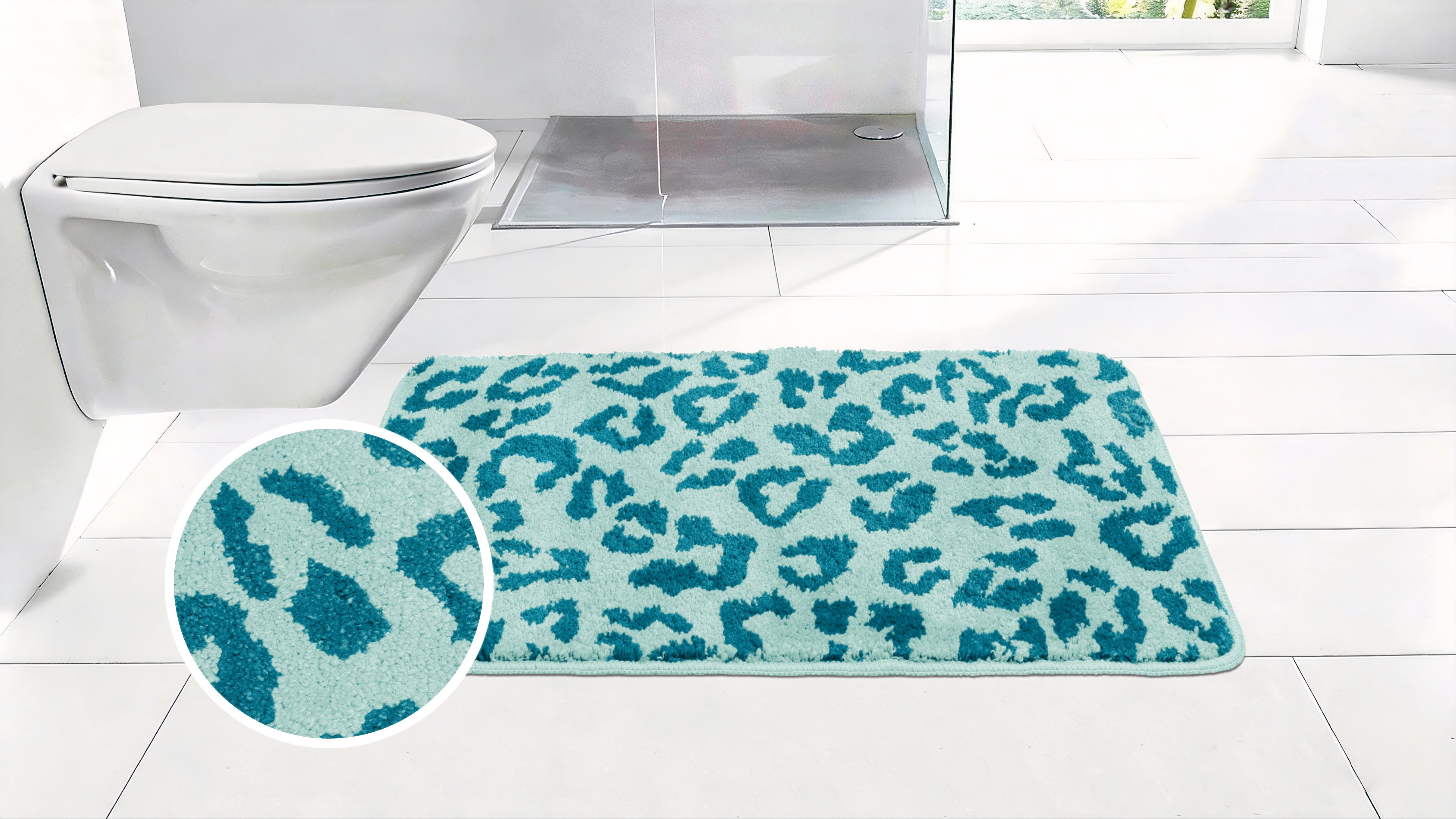 OTTO home Badematte Anna Leo, Badvorleger, Badezimmer Teppich, Duschvorleger, Höhe 15 mm, rutschhemmend beschichtet, schnell trocknend, fußbodenheizungsgeeignet, Polyester, rechteckig, mit Animal Print, modernes Muster, Leo, weich