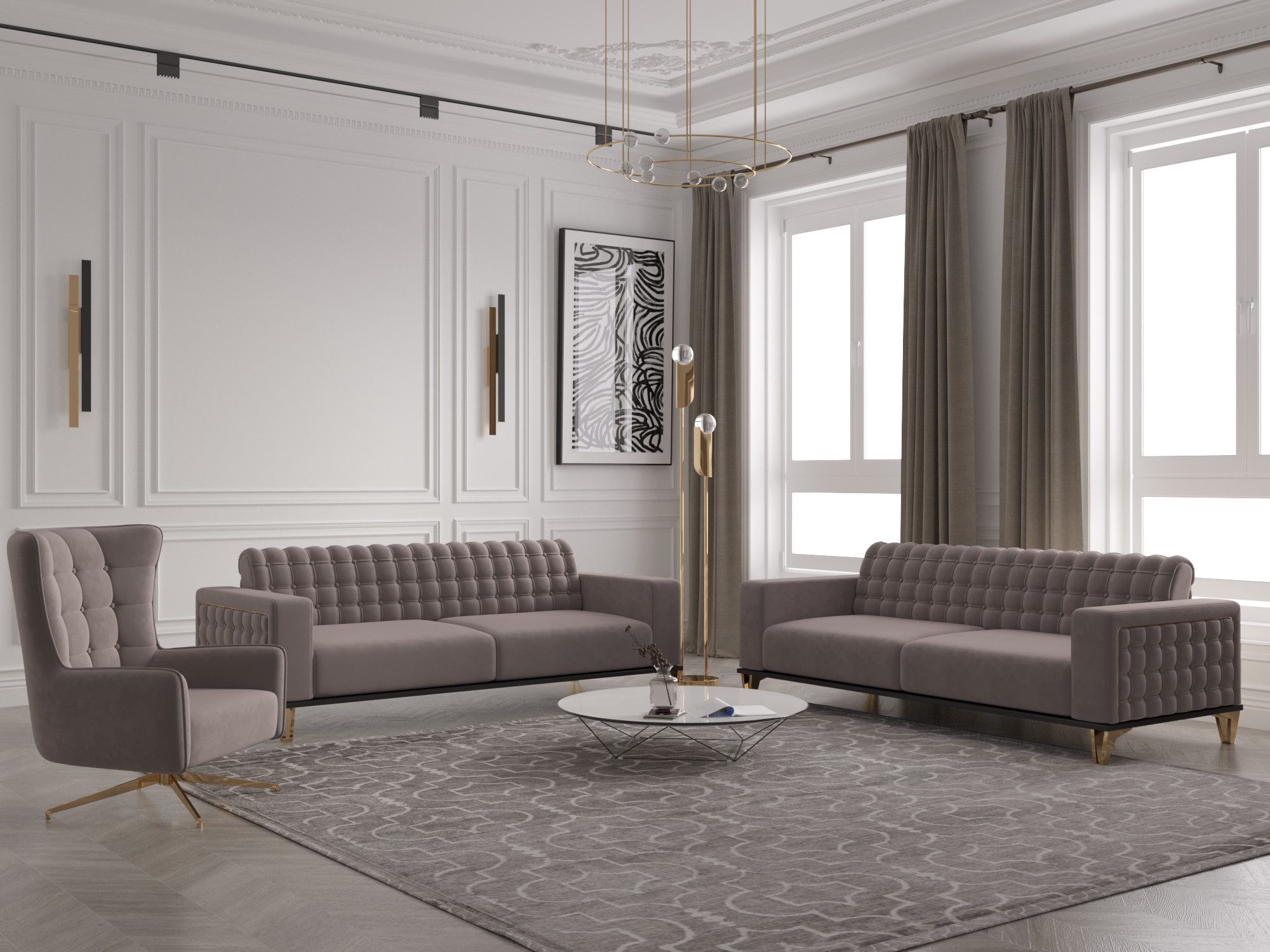 Möbeldreams Chesterfield-Sofa Sofa-Set Tina 3-2-1/3-3-1 / Drehsessel / Schlaffunktion / Chesterfield