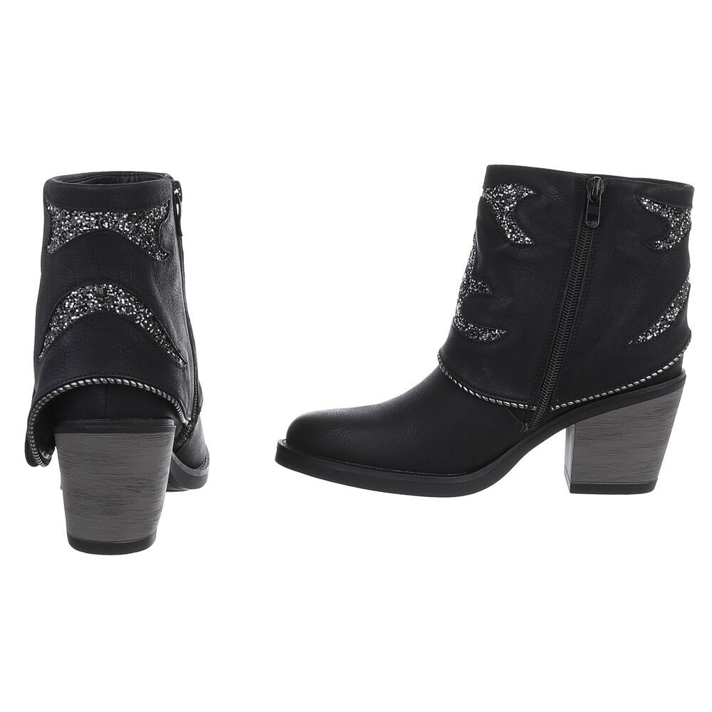 Ital-Design Modische Stiefelette mit Glitzer-Details für Damen Westernstiefelette (90482703) Blockabsatz Stiefeletten in Schwarz – Bild 5 von 5