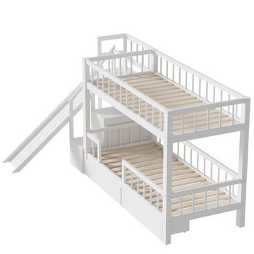 REDOM Etagenbett Kinderbett (mit 2 Schubladen,ohne Matratze), mit Rutsche und Treppen