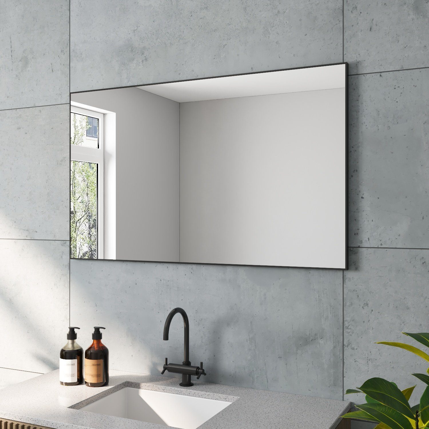 AQUABATOS Wandspiegel Bad Spiegel Schwarz Alu-Rahmen Dekospiegel Schwarz Badezimmer Spiegel (Badspiegel Hängespiegel Aluminiumrahmen ohne Beleuchtung modern, vertikal oder horizontal montierbar, Geeignet für Flur, Schlafzimmer, Wohnzimmer)
