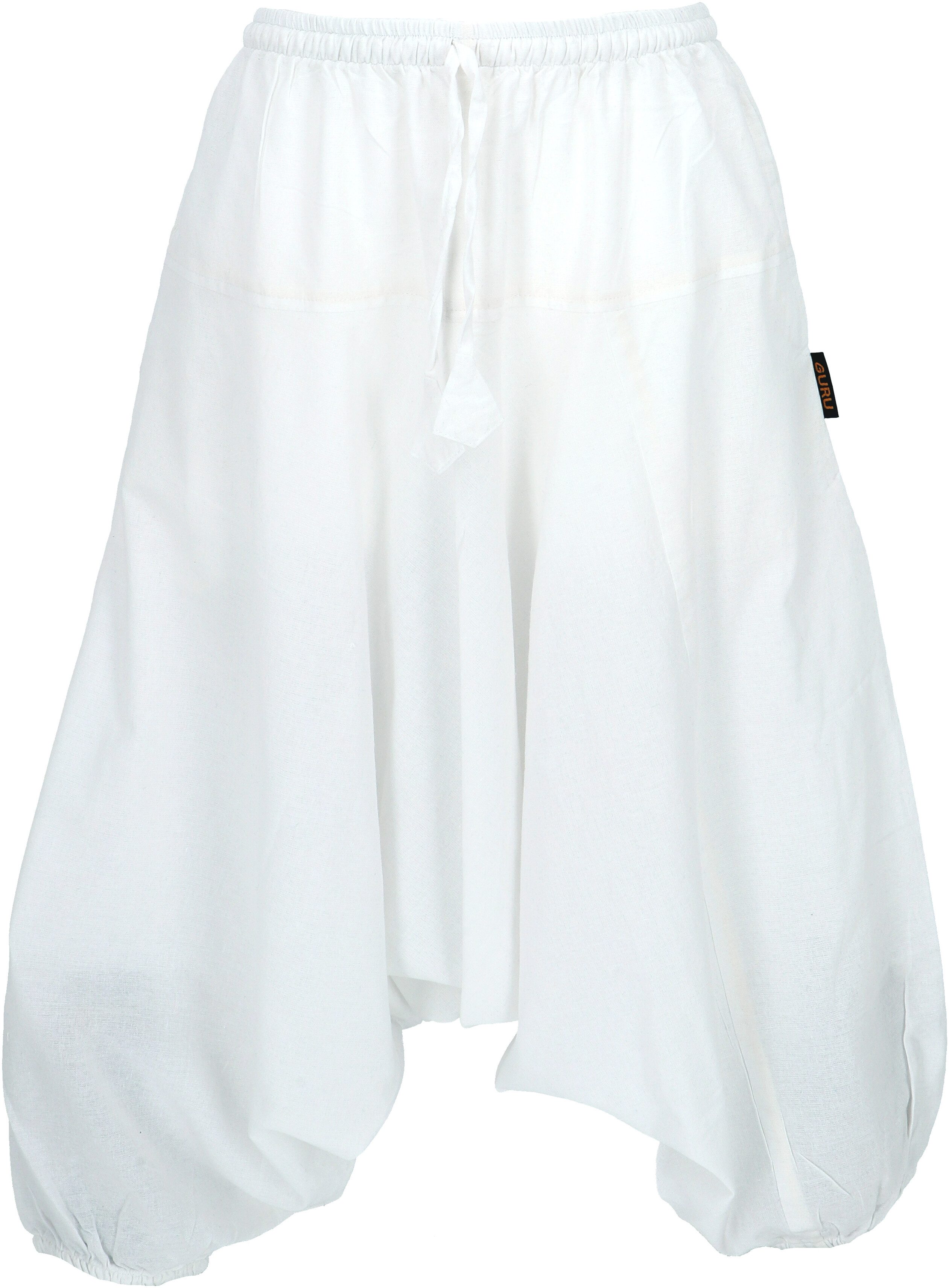 Relaxhose Aladinhose, Pluderhose, Shorts 7/8 Länge - weiß