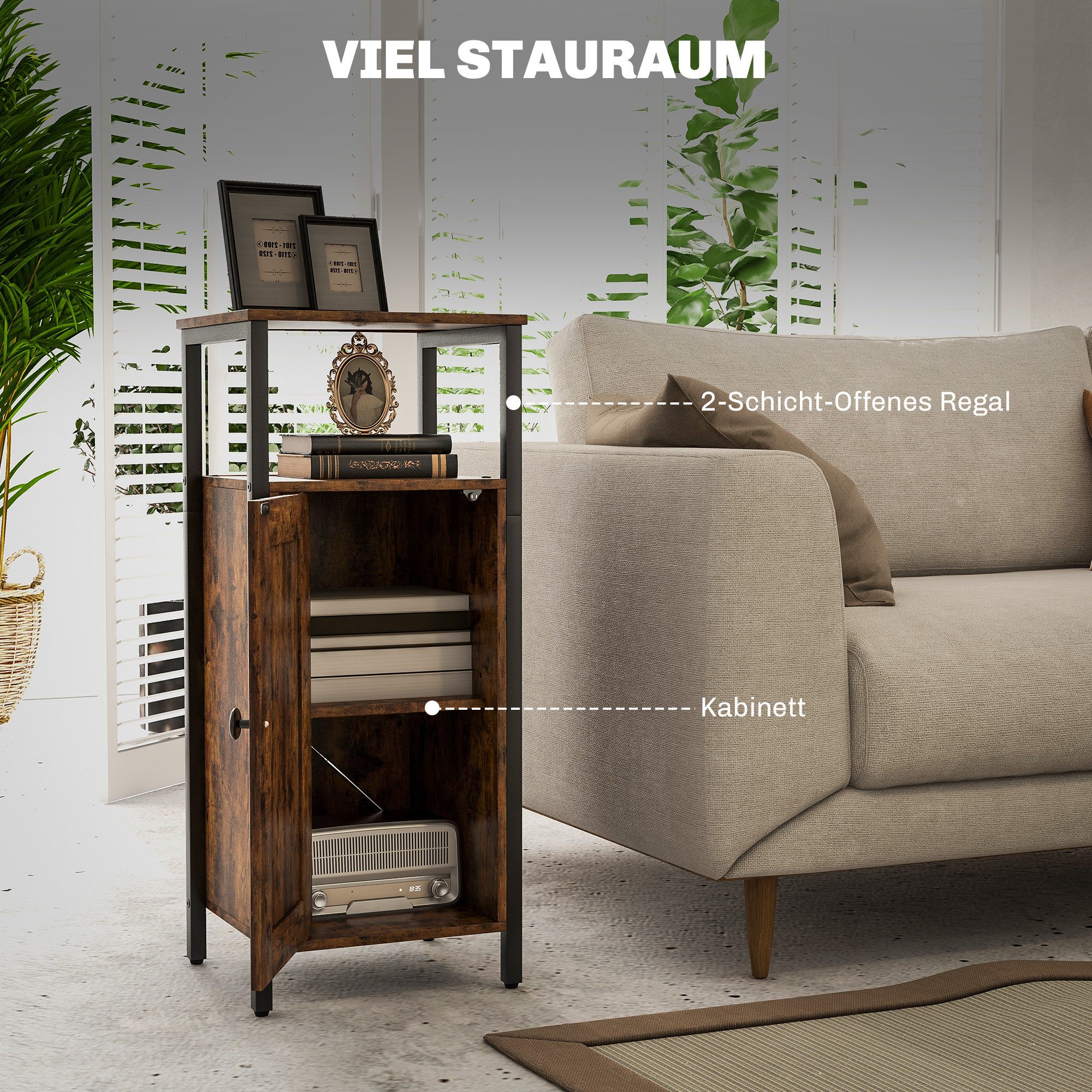 HOMCOM Beistelltisch Sofatisch Nachttisch mit Schrank und zwei offenen Ablagefächern (Couchtisch, 1-St., Kaffeetisch), für Wohnzimmer, Schlafzimmer, 34 x 30 x 8 – Bild 4 von 5