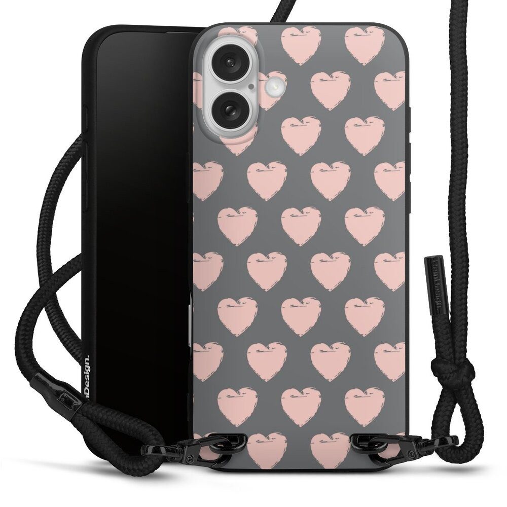 DeinDesign Handyhülle Herz Valentinstag Muster Herzpattern Rosa, Apple iPhone 16 Plus Premium Handykette Hülle mit Band Cover mit Kette