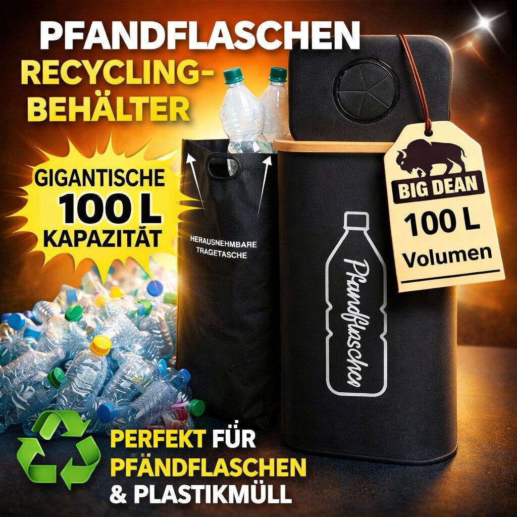 BigDean Aufbewahrungsbox Pfandflaschen Sammelbehälter 100L – Pfandsammler für 30–40 Flaschen (Stück, 1 St., Pfandsammler), Modernes Schwarz, platzsparende recht – Bild 2 von 5