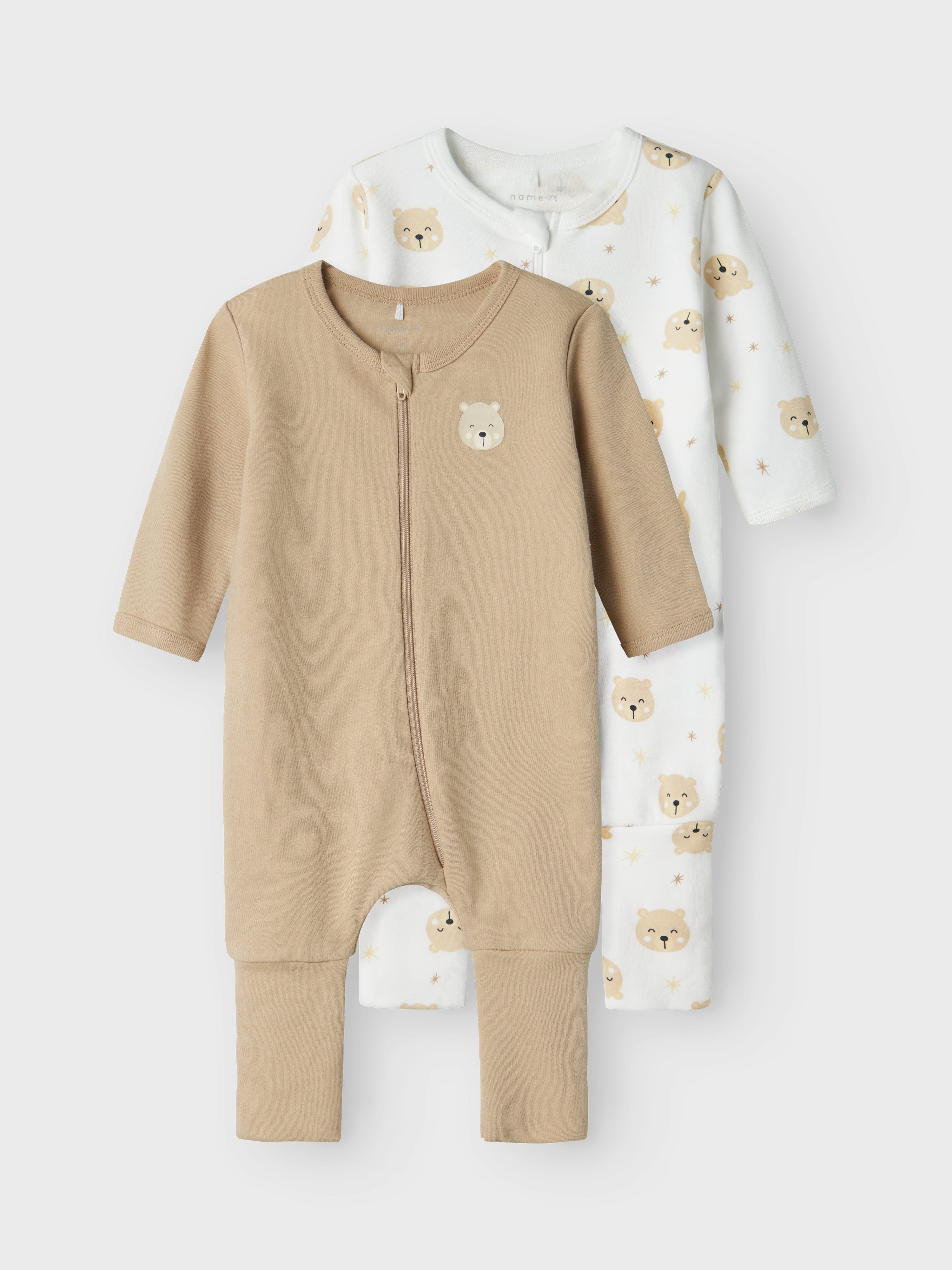 Name It Strampler NBNNIGHTSUIT 2P ZIP FF OXFORD BEAR NOOS Oxford Tan-68 (Packung, 2-tlg., 2er-Pack)