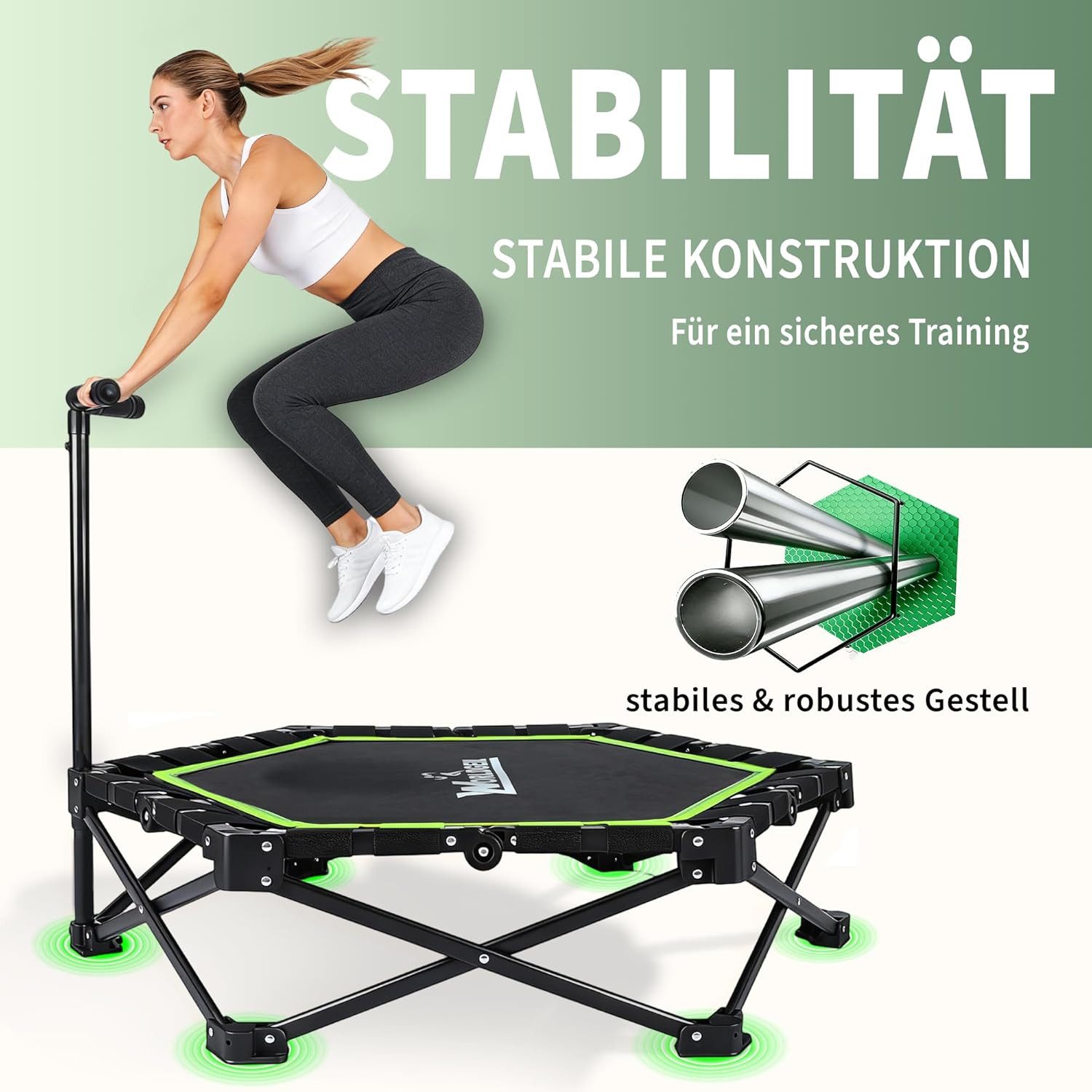 Nettlife Fitnesstrampolin Klappbar Mini Trampolin Höhenverstellbarem Griff Tragkraft 150 kg, Ø 86.5 cm, Indoor Trampolin für Erwachsene & Kinder Sportgeräte für Zuhause