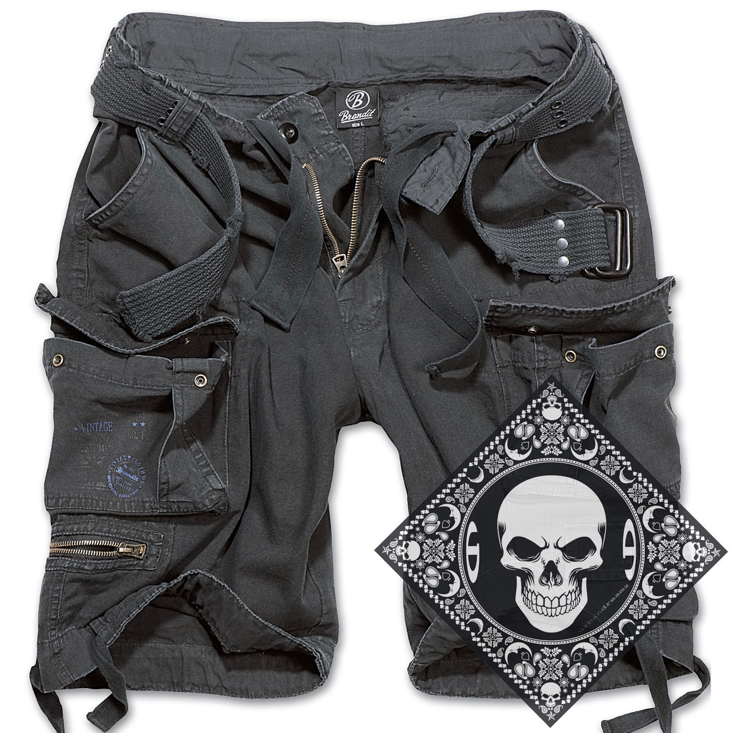 Brandit Cargoshorts Cargo Shorts kurze Hose robust schwere Qualität mit UD Bandana