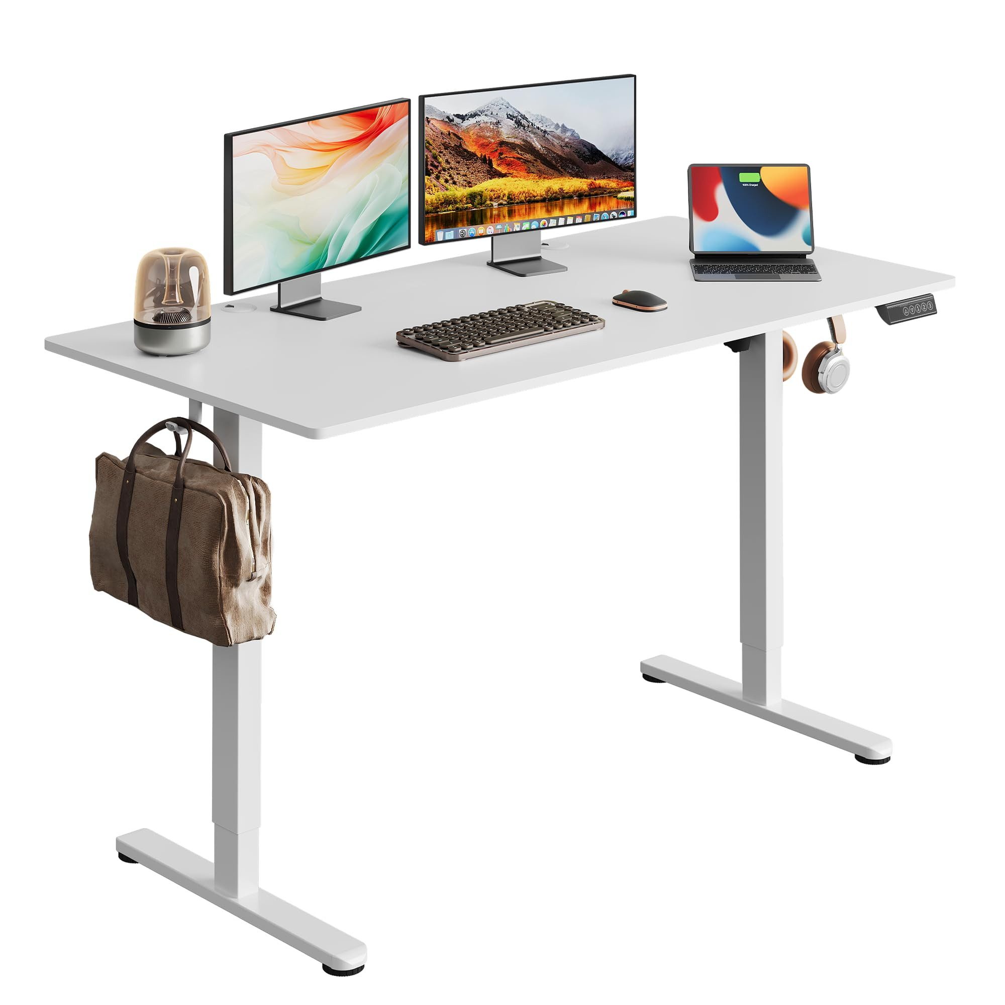 DEVAISE Schreibtisch Höhenverstellbarer Schreibtisch elektrisch 100×60 cm (Höhenverstellung 72–118 cm, Memory-Funktion für 3 Höhen, leise