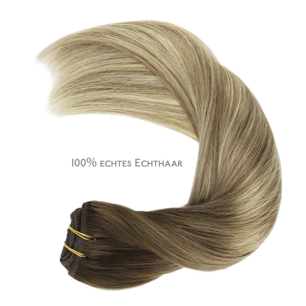 Echthaar-Extension Ash Wennalife Walnuss Clip Bleach und Extensions,Ombré Braun Blonde in Braun bis
