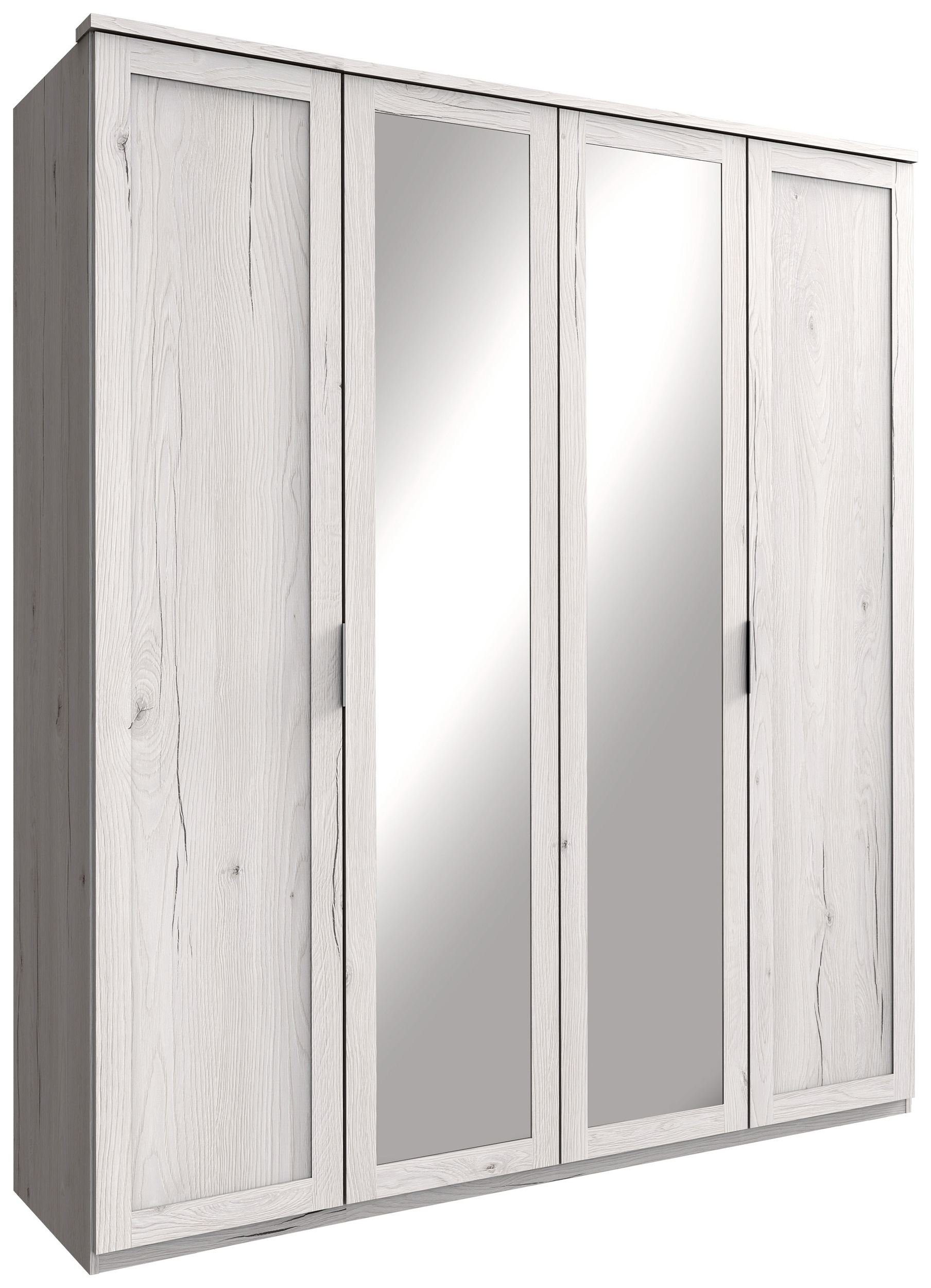 Holzwerkstoff, Spiegel, mit stellbar Modern Optik viel 4-türig, aus Stylefy Design, Clara Bianco Drehtürenschrank (Kleiderschrank, Stauraum, variabel Eiche Mehrzweckschrank)