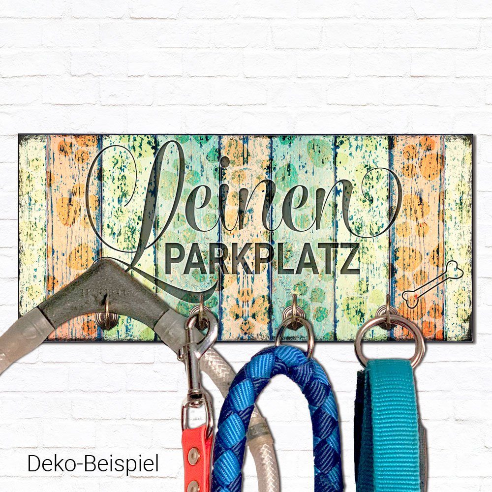 mit für LEINEN Hundegarderobe Hundezubehör Cadouri Wandboard Haken), PARKPLATZ (Garderobe Ecken, handgefertigt, Wandgarderobe mit abgeschrägten - für 4 Hundebesitzer MDF,