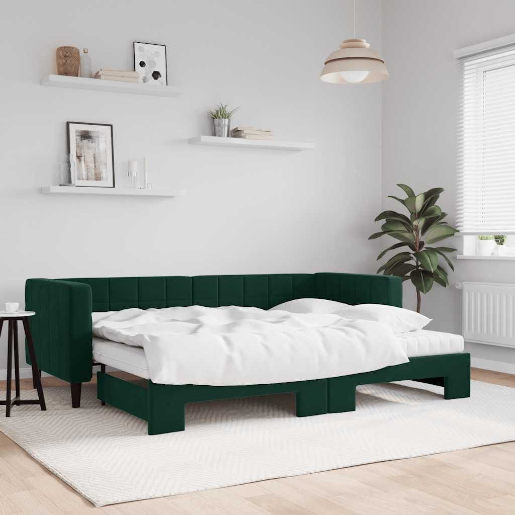 vidaXL Daybed, Tagesbett Ausziehbar mit Matratzen Dunkelgrün 80x200 cm Samt