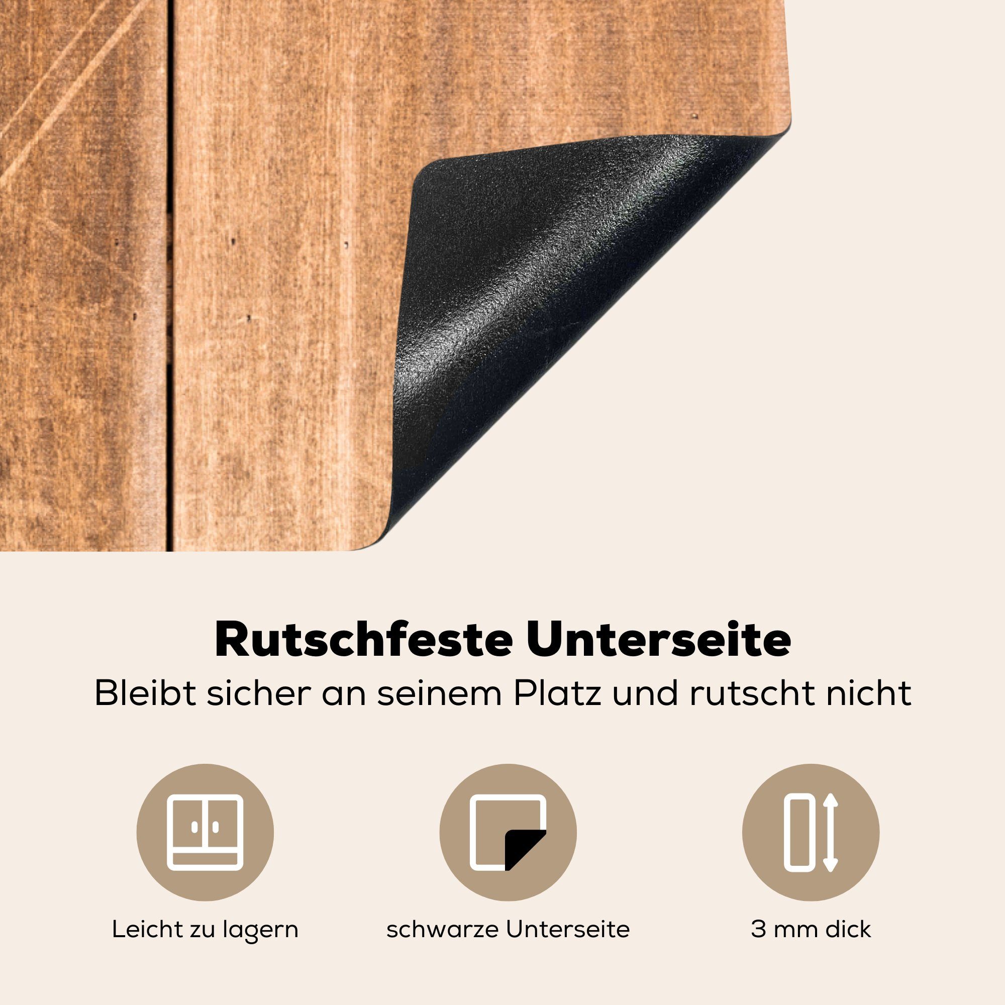 (1 für Herdblende-/Abdeckplatte 81x52 Schutz cm, Induktionskochfeld Bohlenstruktur, küche, Ceranfeldabdeckung MuchoWow tlg), Vinyl, Vertikale die