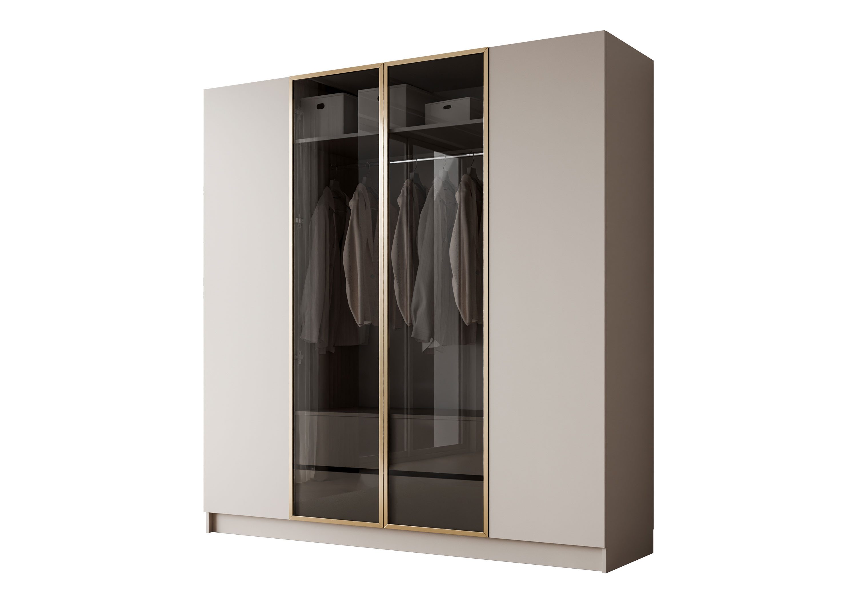 Lookway Kleiderschrank Viertüriger ATRIUM GOLD KASCHMIR mit Glasfront (mit Schubladen) Breite: 200 cm