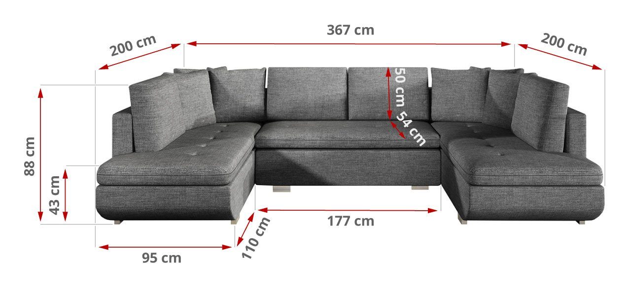TARGEN gesteppter Wohnzimmer, Stil Sitzfläche für MÖBEL Sawana das | Sawana MKS Ecksofa Grau Grau im U, modernen