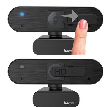 Hama PC Webcam für Laptop PC, Streaming, Chatten mit Mikrofon, Windows Mac Full HD-Webcam (Full HD, Plug & Play, verschließbare Linse, Standfuß, Stativgewinde, drehbar)