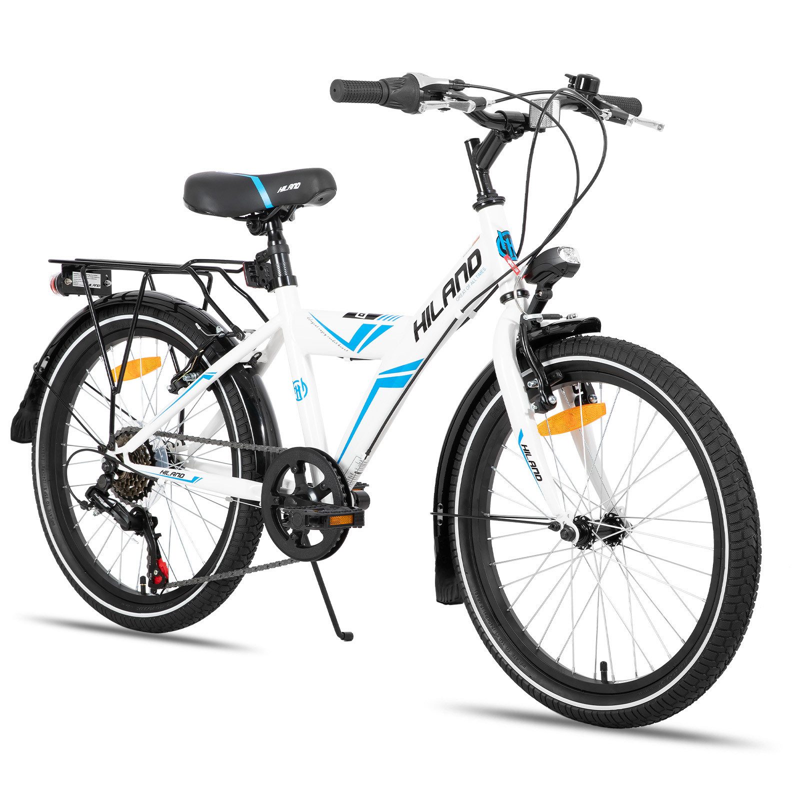 HILAND Kinderfahrrad Sentry+ 20 24 Zoll Mountainbike, MTB für Kinder Jungen Mädchen, mit 6 Gang Schaltung, Gepäckträger, Kotflügel, Fahrradklingel,V Bremse