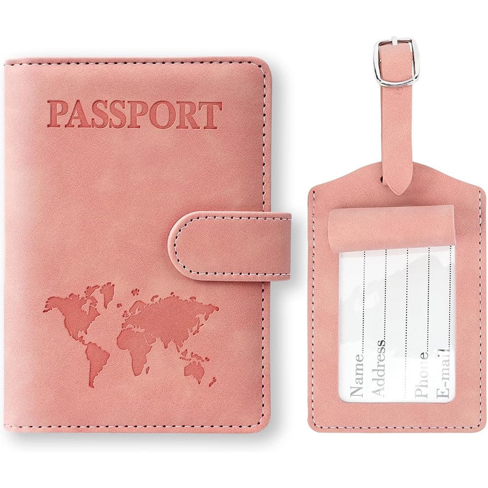HoyoLee Gepäckanhänger Reisepasshülle und Kofferanhänger Set,Passport Hülle mit RFID-Blocke Kunstleder Reisepass Organizer mit Gepäckanhänger