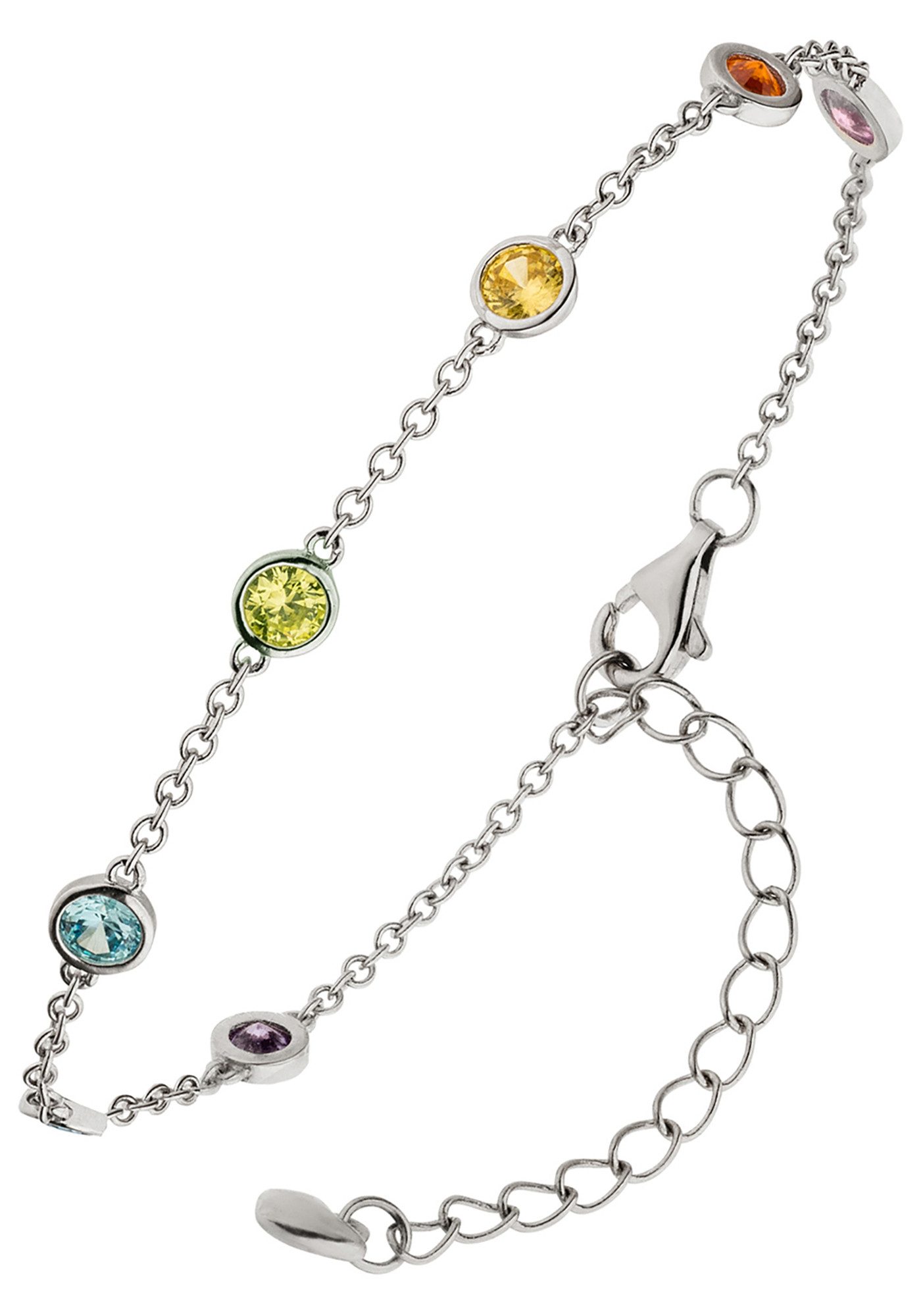 JOBO Silberarmband Armband Herz 15 cm - 19,5 cm verstellbar, 925 Silber mit 7 bunten Zirkonia