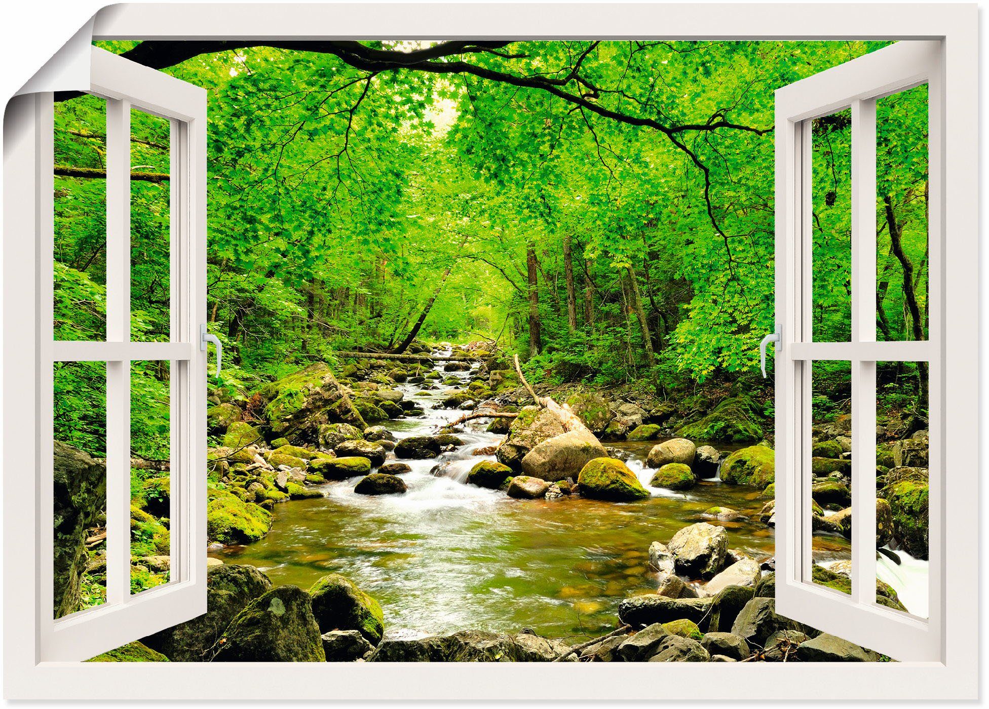 Artland Wandbild Fensterblick Herbstwald Fluß Smolny, Fensterblick (1 St), als Leinwandbild, Wandaufkleber oder Poster in versch. Größen