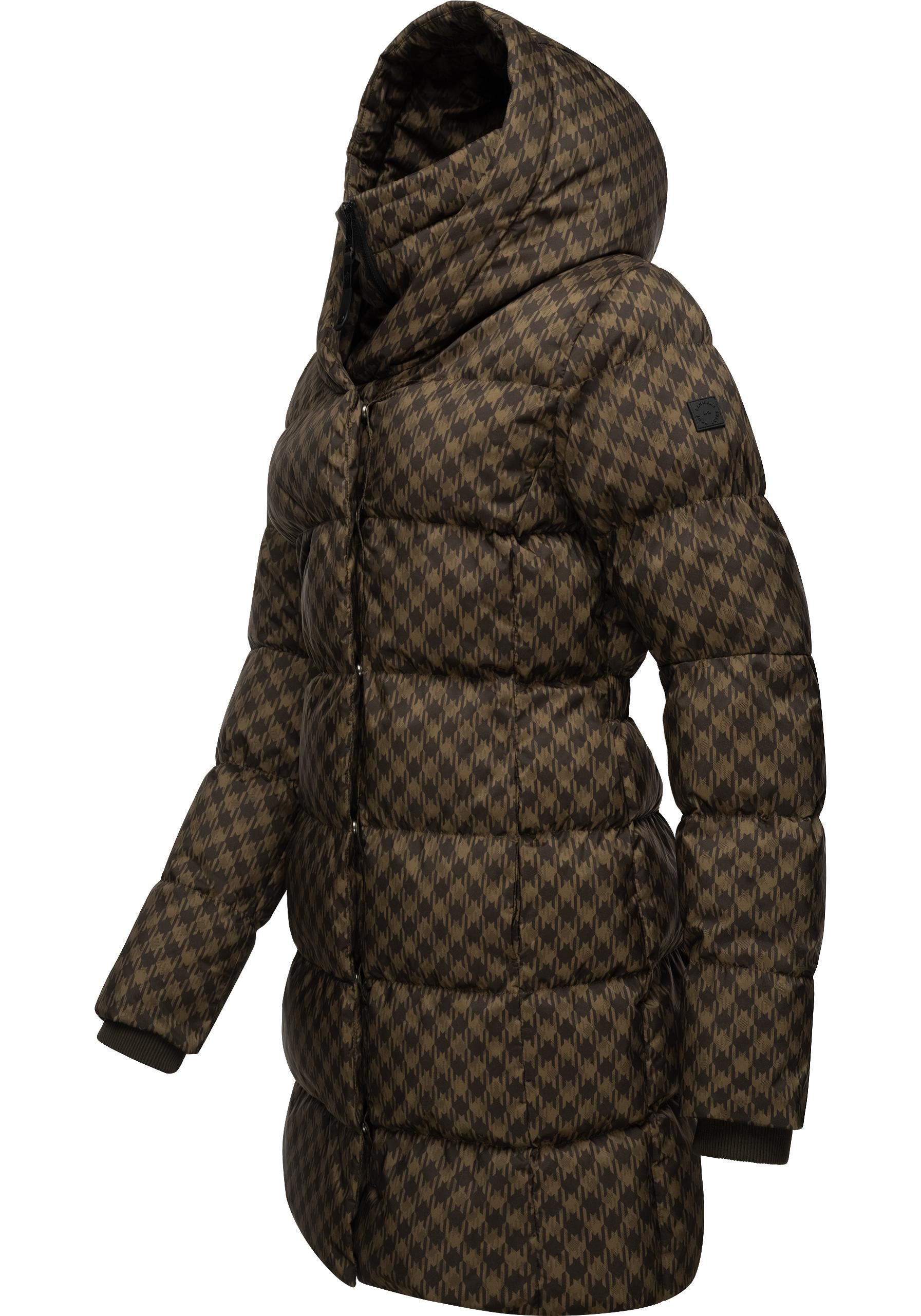 Ragwear Steppmantel Niara Print wasserdichter Mantel mit angesagtem Hahnentritt Muster