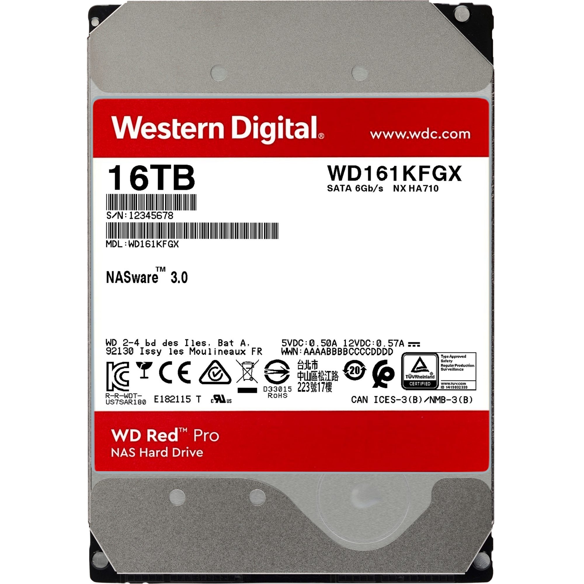 Western Digital WD Red Pro 16 TB, Festplatte, (SATA 6 Gb/s, 3,5) interne HDD-Festplatte (16.000) 3,5""
