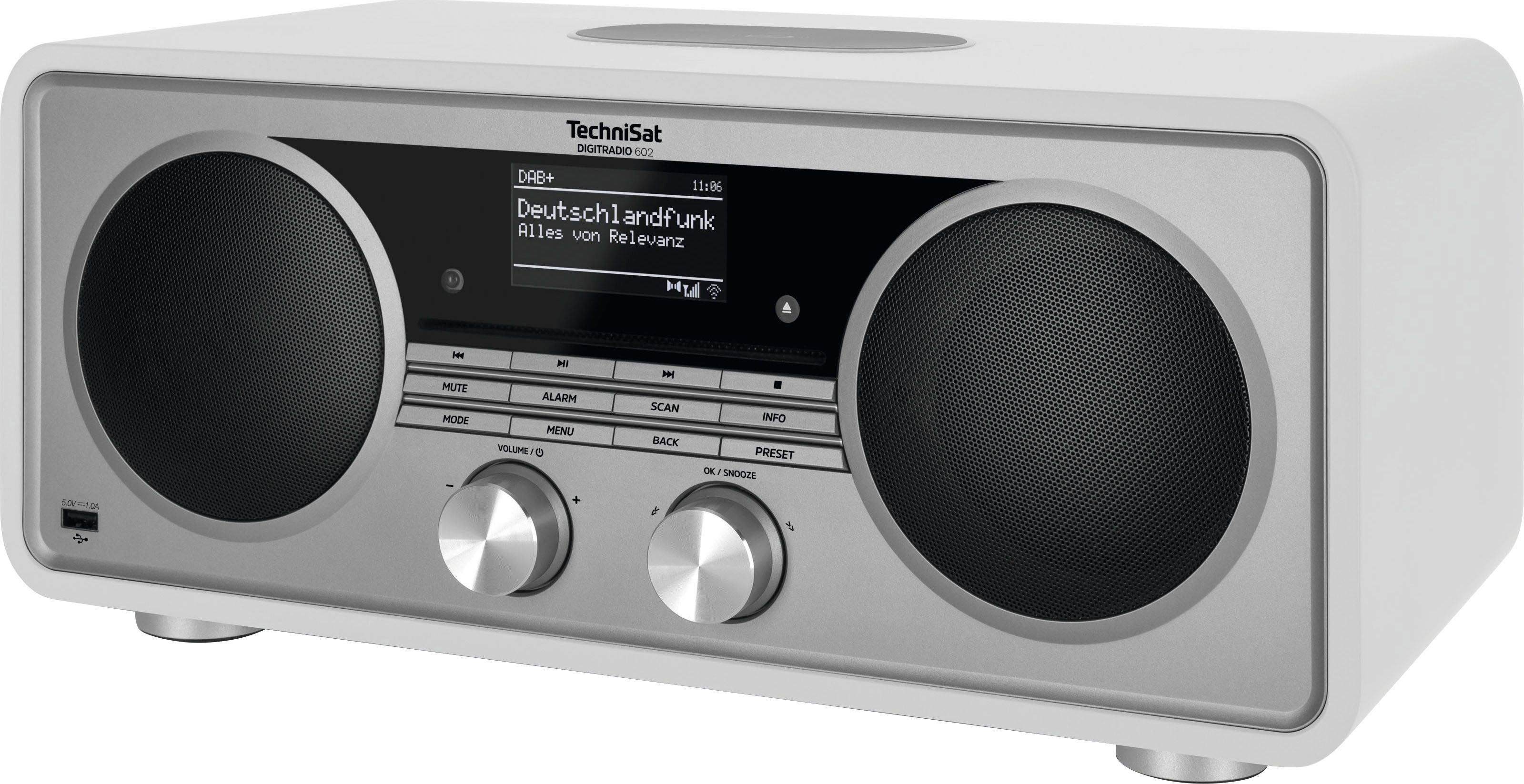 Internet-Radio UKW RDS, W, mit (DAB), CD-Player) Weiß/Silber TechniSat (Digitalradio Stereoanlage, DIGITRADIO 602 70