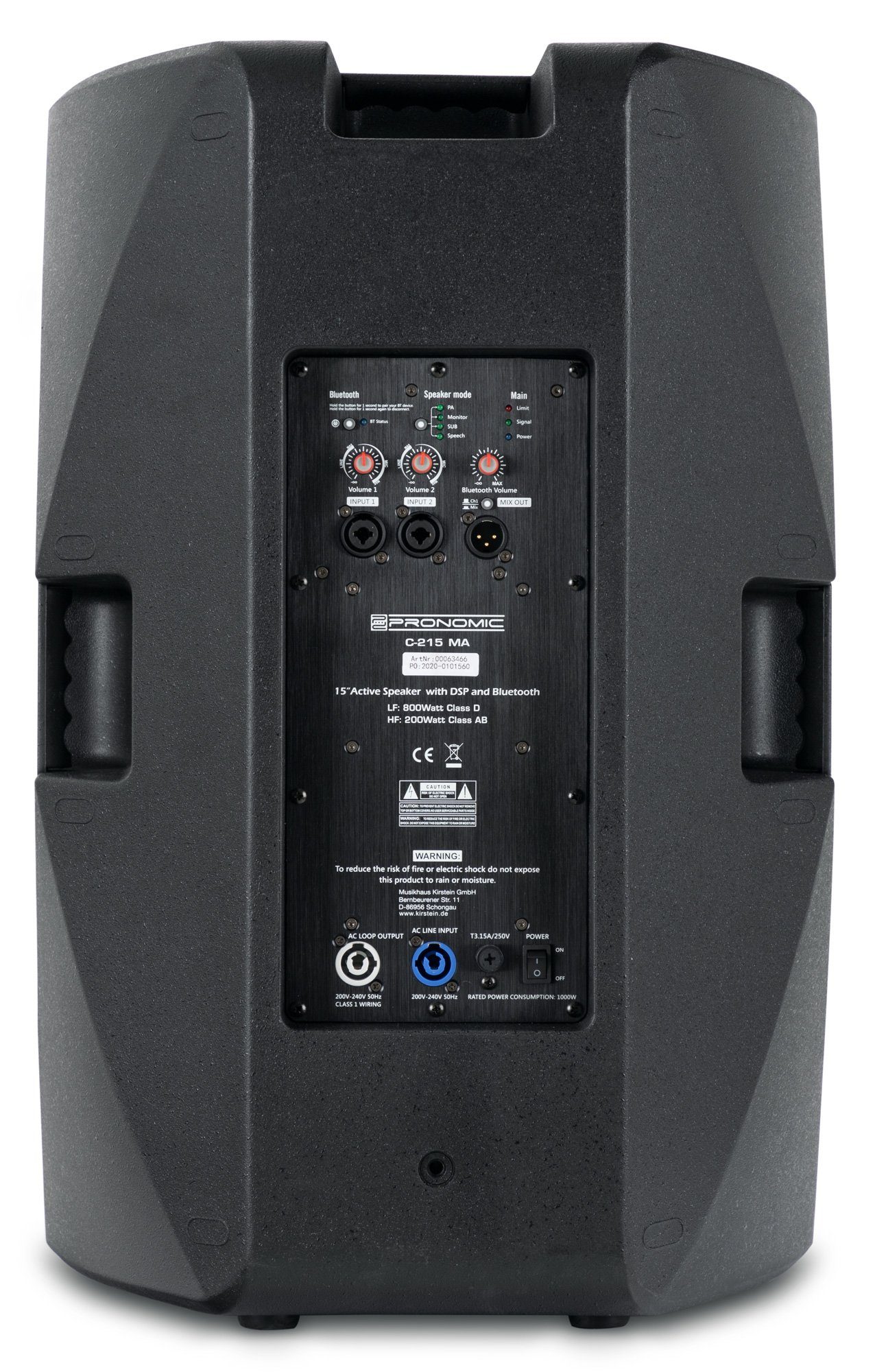 Pronomic C-215 MA - Aktive 2-Wege Bi-Amp Box Lautsprecher (Bluetooth, 500 W, Bluetooth-Empfänger und DSP-Presets) – Bild 4 von 5