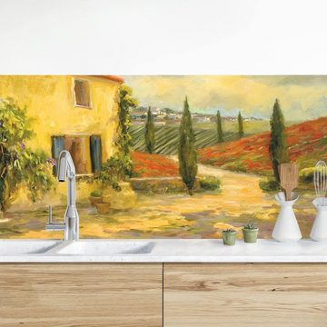 Bilderdepot24 Küchenrückwand gelb dekor Kunst Natur Bäume Wald Italienische Landschaft Toskana, (1-tlg., Nischenrückwand - für Fliesenspiegel ohne Bohren - matt), Spritzschutz Rückwand Küche Herd - Folie selbstklebend versch. Größen