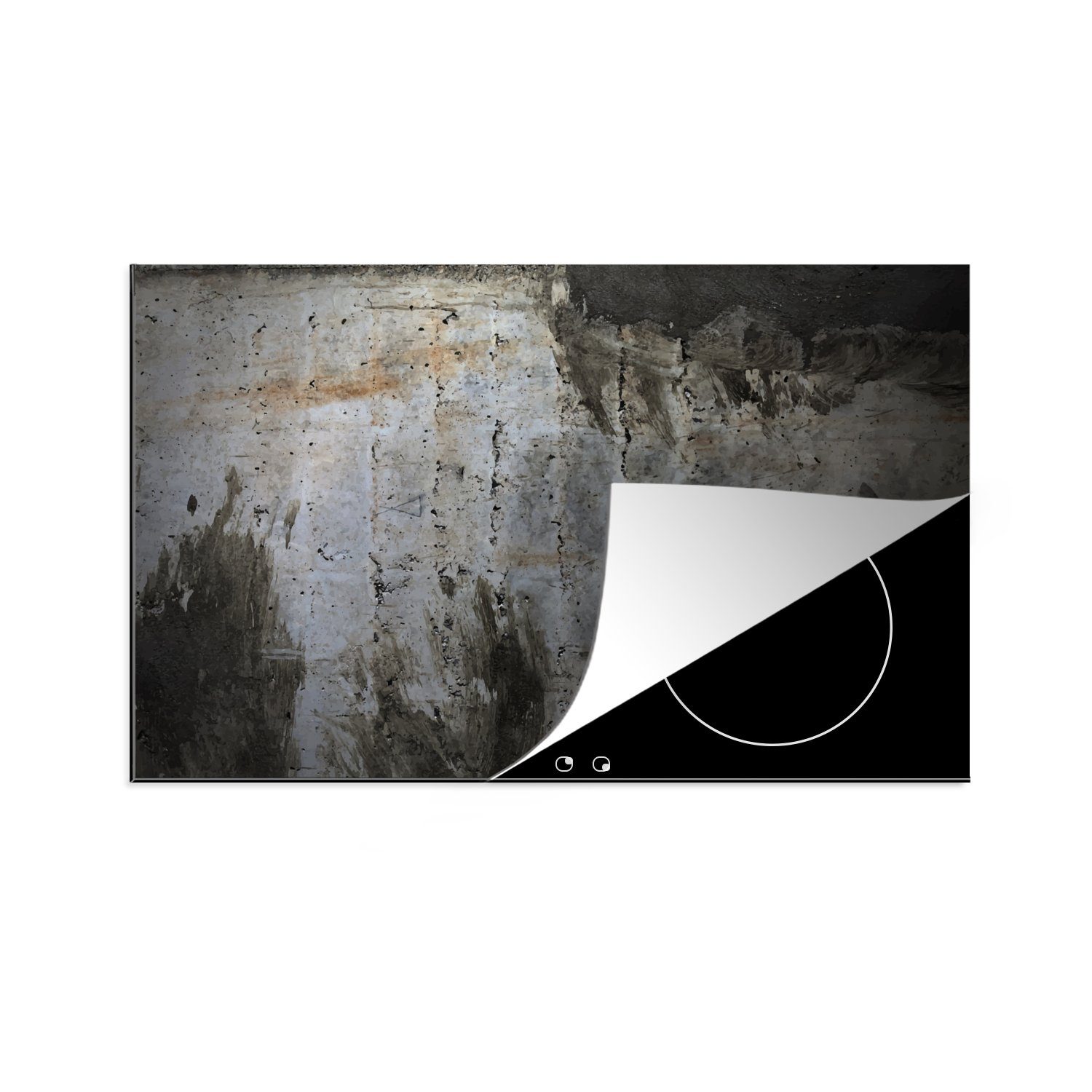 MuchoWow Herdblende-/Abdeckplatte Dunkelgraue Flecken auf einer Betonwand in einer Illustration, Vinyl, (1 tlg), 81x52 cm, Induktionskochfeld Schutz für die küche, Ceranfeldabdeckung
