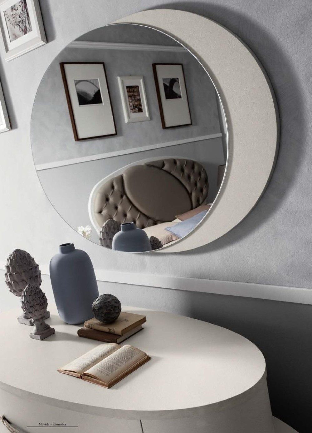 JVmoebel Wandspiegel Ovaler Wandspiegel im Wellen-Design für Schlafzimmer in Beige, Made in Europa