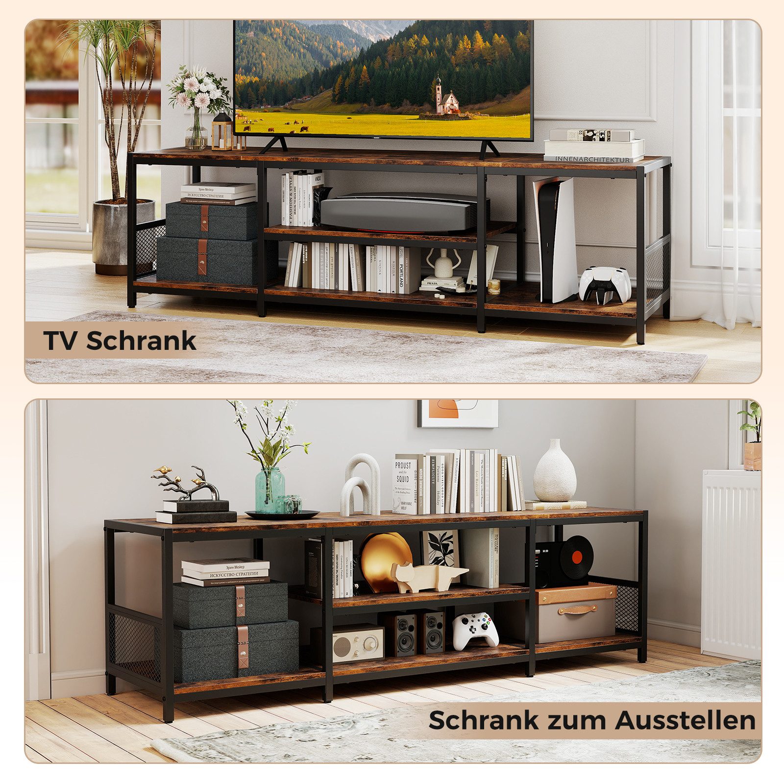 COSTWAY TV-Schrank TV-Regal mit offenen Ablage, Metall, 150cm