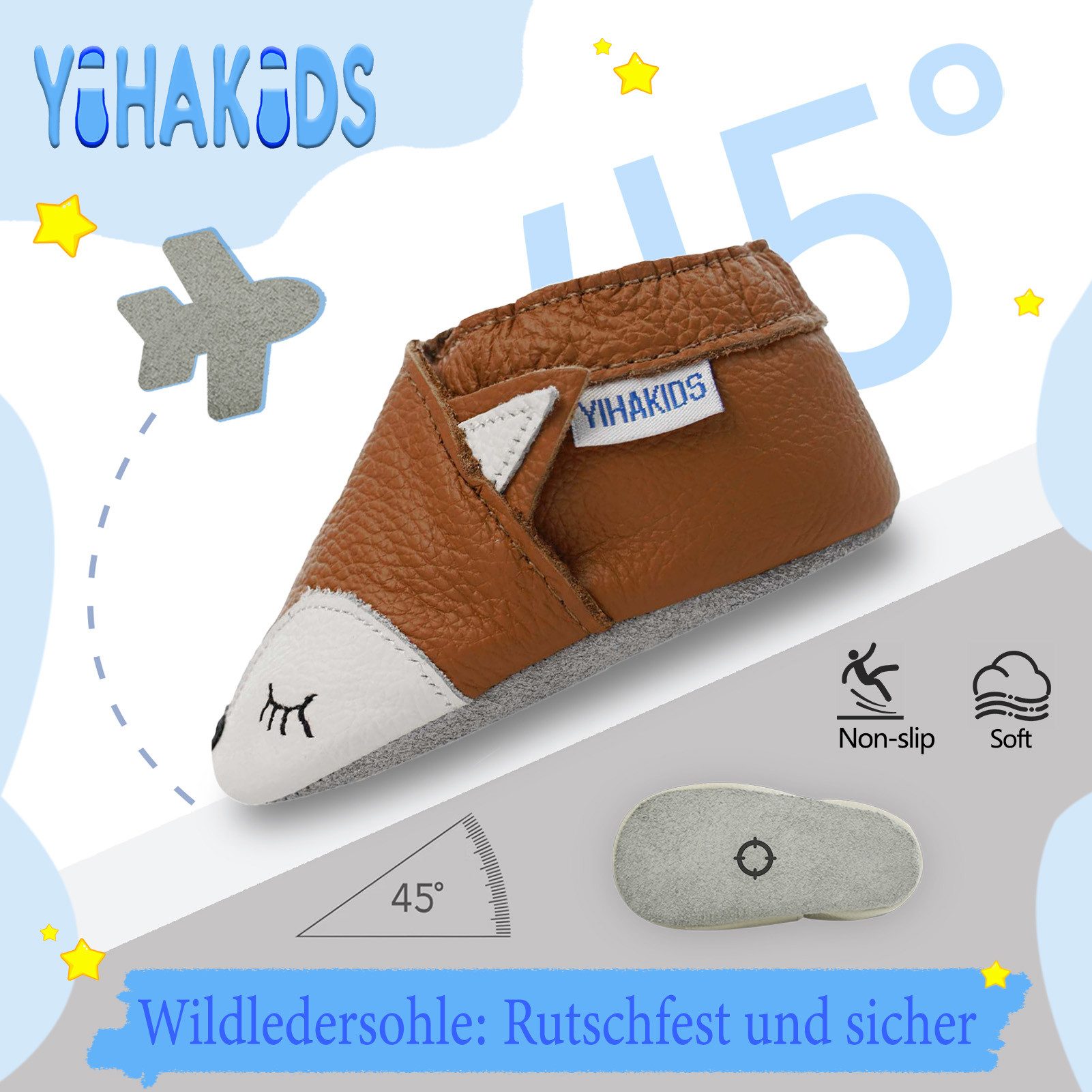 Yihakids Yihakids Baby Lauflernschuhe – Weiche Lederpuschen, Rutschfest Krabbelschuh