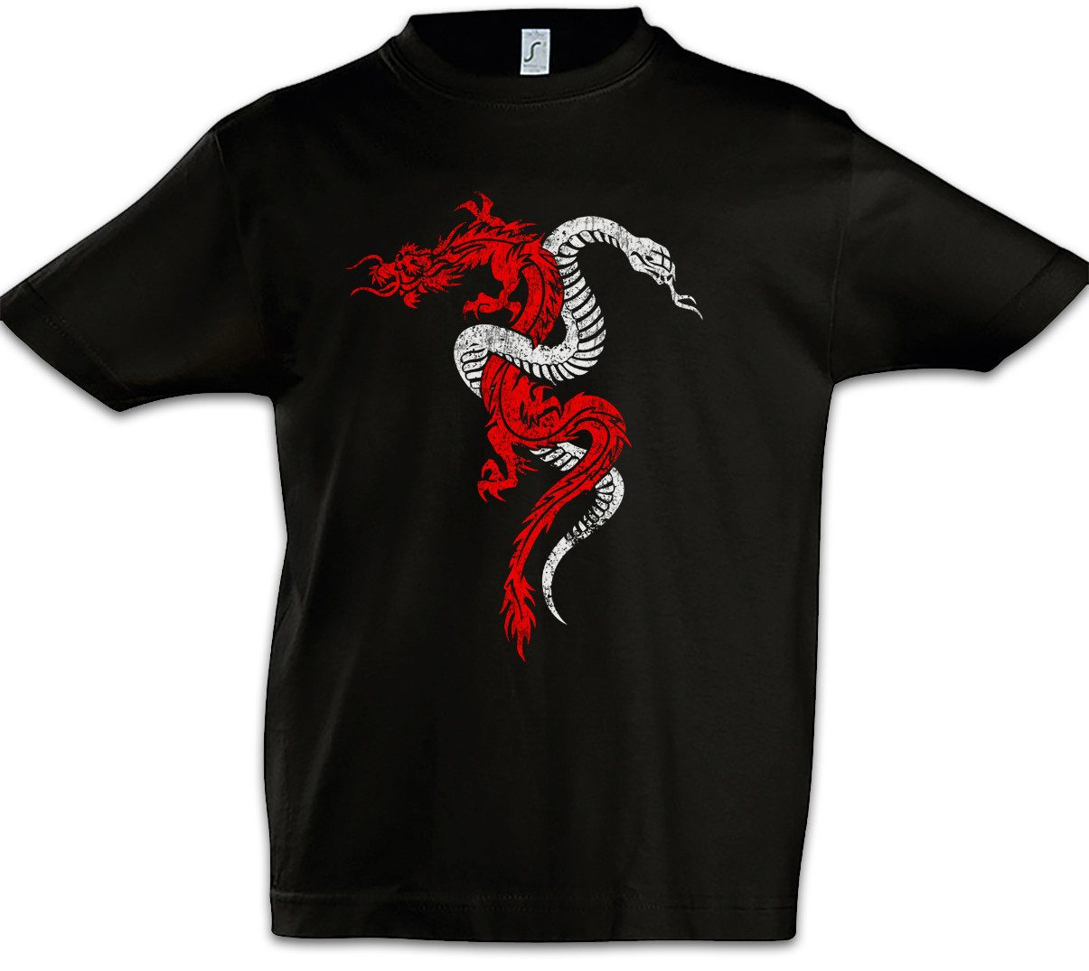 Print-Shirt Dragon & Snake Sign Kinder T-Shirt Serpent Drache Schlange Tattoo RPG