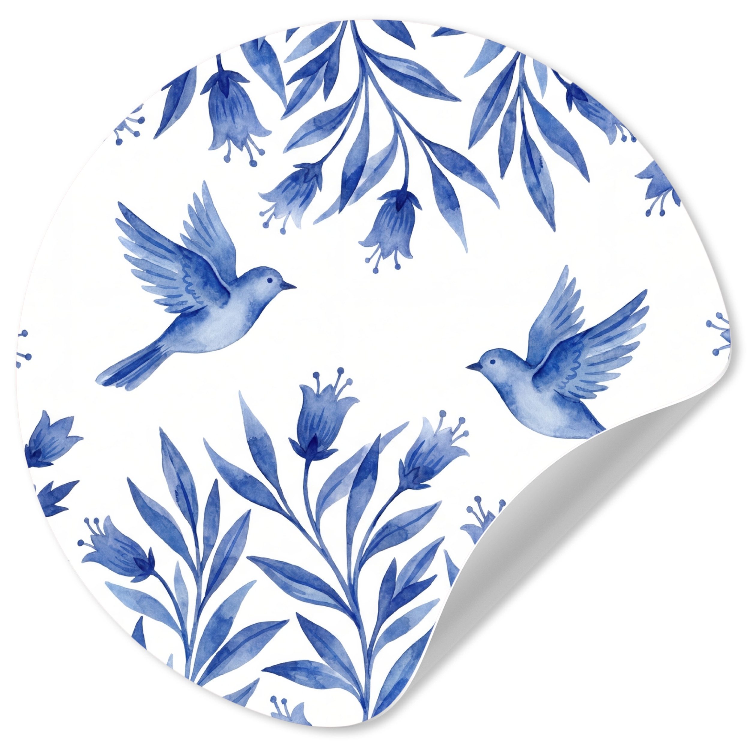 MuchoWow Wandsticker Modern - Vögel - Delfter Keramik (1 St), Wandtattoo Selbstklebend, Wohnzimmer Deko Aufkleber, 30x30 cm
