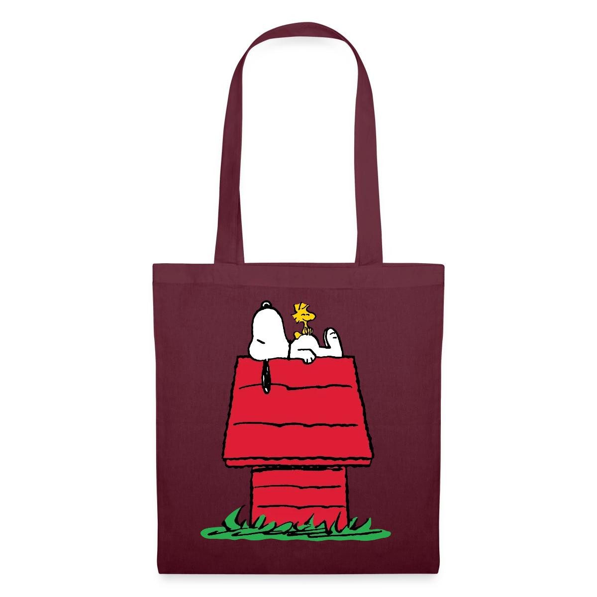 Spreadshirt Henkeltasche Peanuts Snoopy Und Die Hundehütte Stoffbeutel (1-tlg)