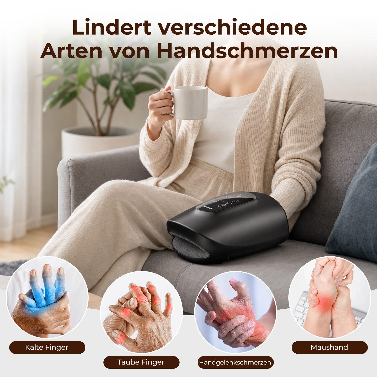 AKKEE Massagegerät Elektrisches Handmassagegerät Mit 3 Heizstufen und 3 Modi, 5 Presse Ebenen