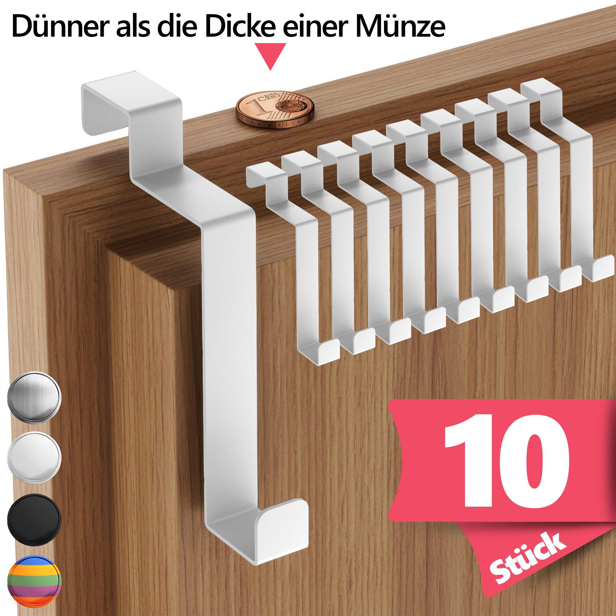 Lindenstein Türhaken Türgarderobe zum Einhängen, Türen, (Packung, 10-St., 10), ohne Bohren,Stabil,langlebig,rostbeständig,verformungsresistent