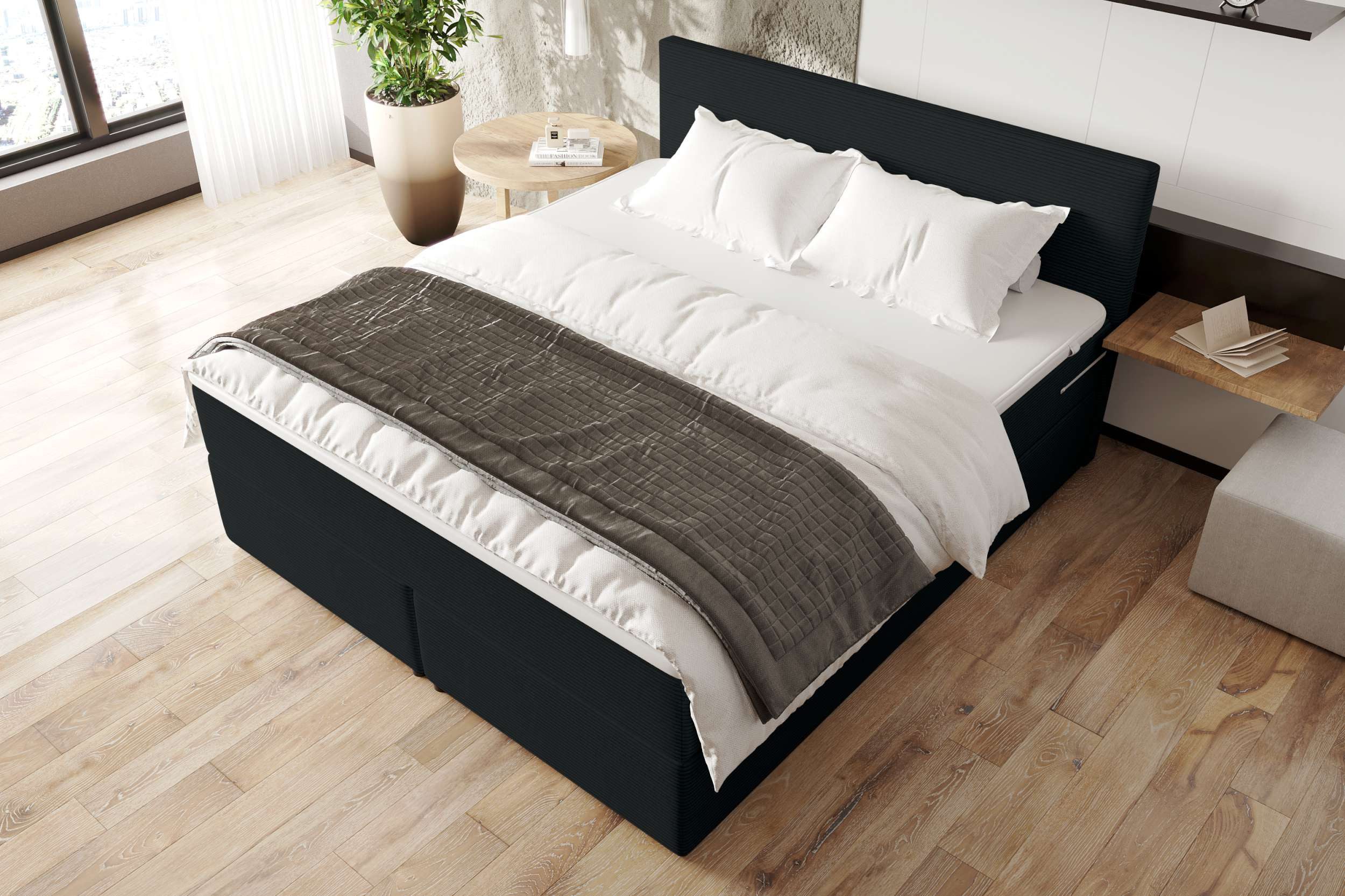 99rooms Boxspringbett Phönix (Schlafzimmerbett, Bett), mit Taschenfederkernmatratze, Topper und gepolstertem Cordstoff POSO